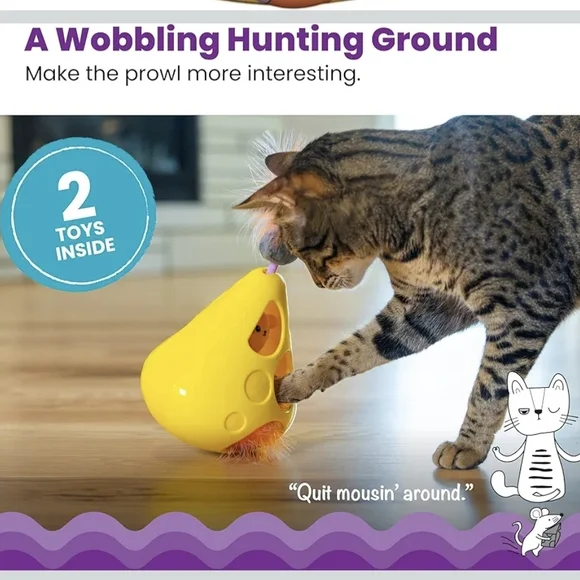 Interactive Yellow Cat Toy with Feather Top - Picture 3 of 4